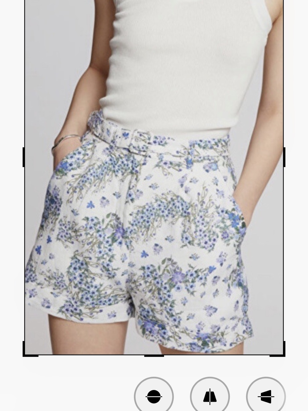& Other Stories White High-Waist Floral Shorts with Blue Print